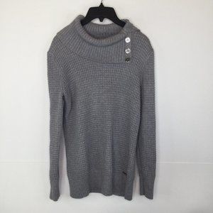 Calvin Klein Sweater Women Size Medium Grey Knit Mock Neck Long Sleeve Pullover